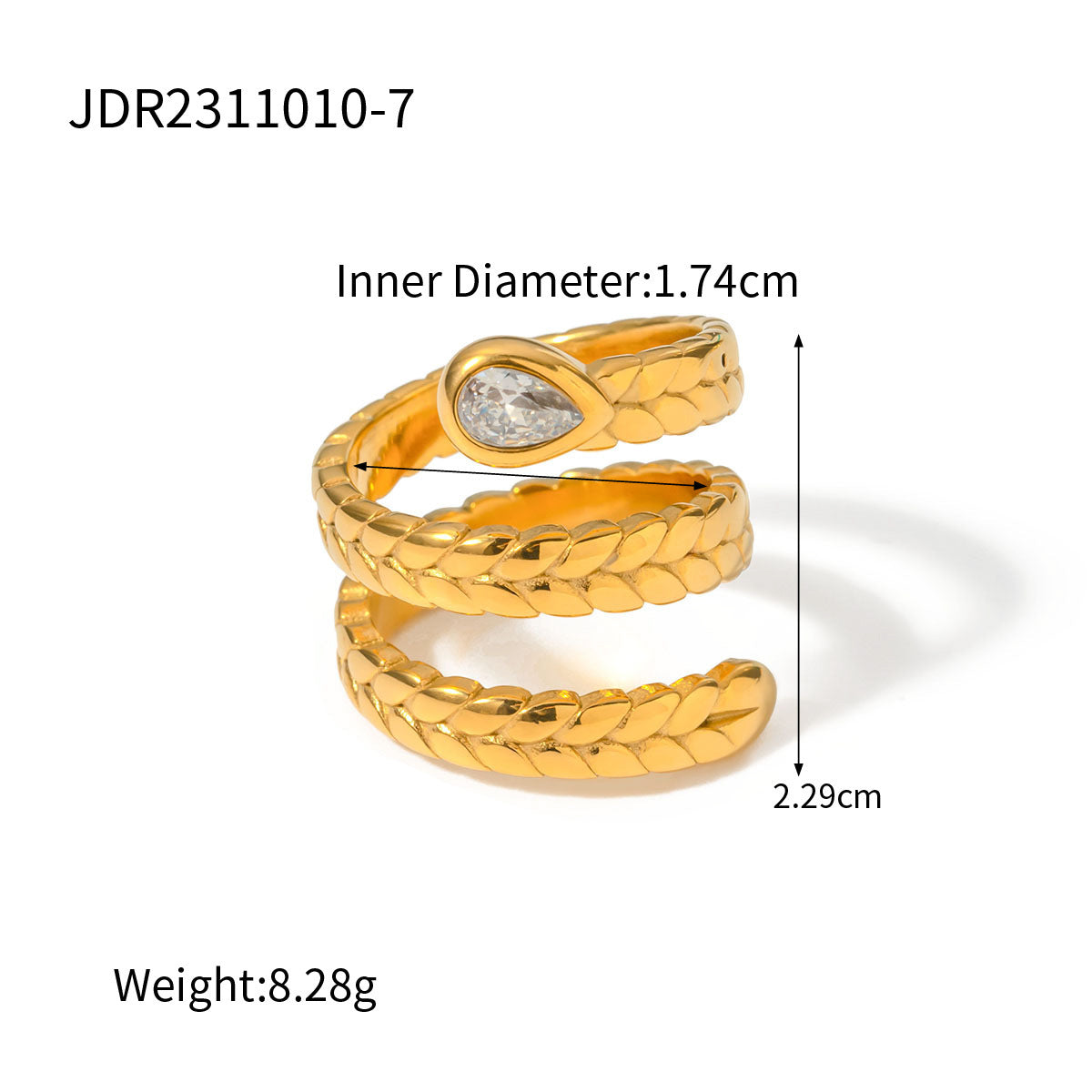 18K Gold Stainless Steel Open-end Zircon Ring High-grade Ins