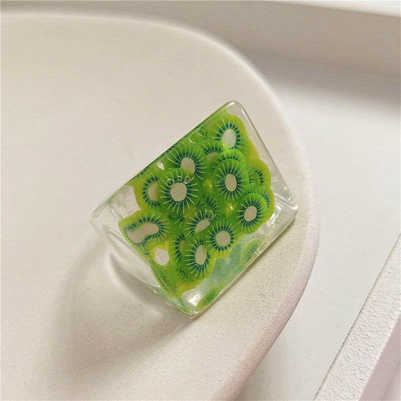 New Transparent Resin Ring Fruit Square Ring Acrylic Ring - Velora