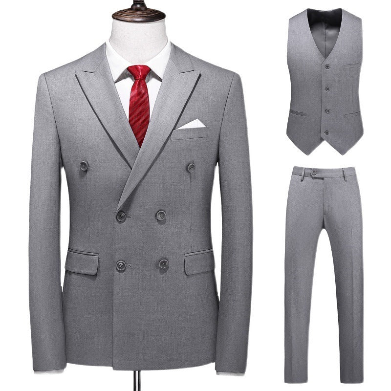 Men's Oversized Double Breasted Solid Color Suit Three Piece Set