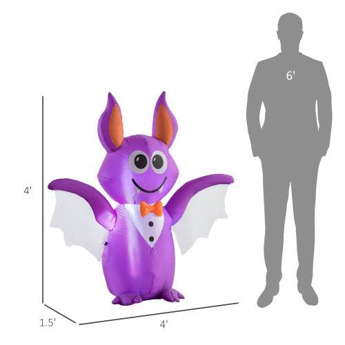Outsunny 6ft Inflatable Halloween Decoration Bat, Blow Up Outdoor LED Yard Display, Waterproof - Velora