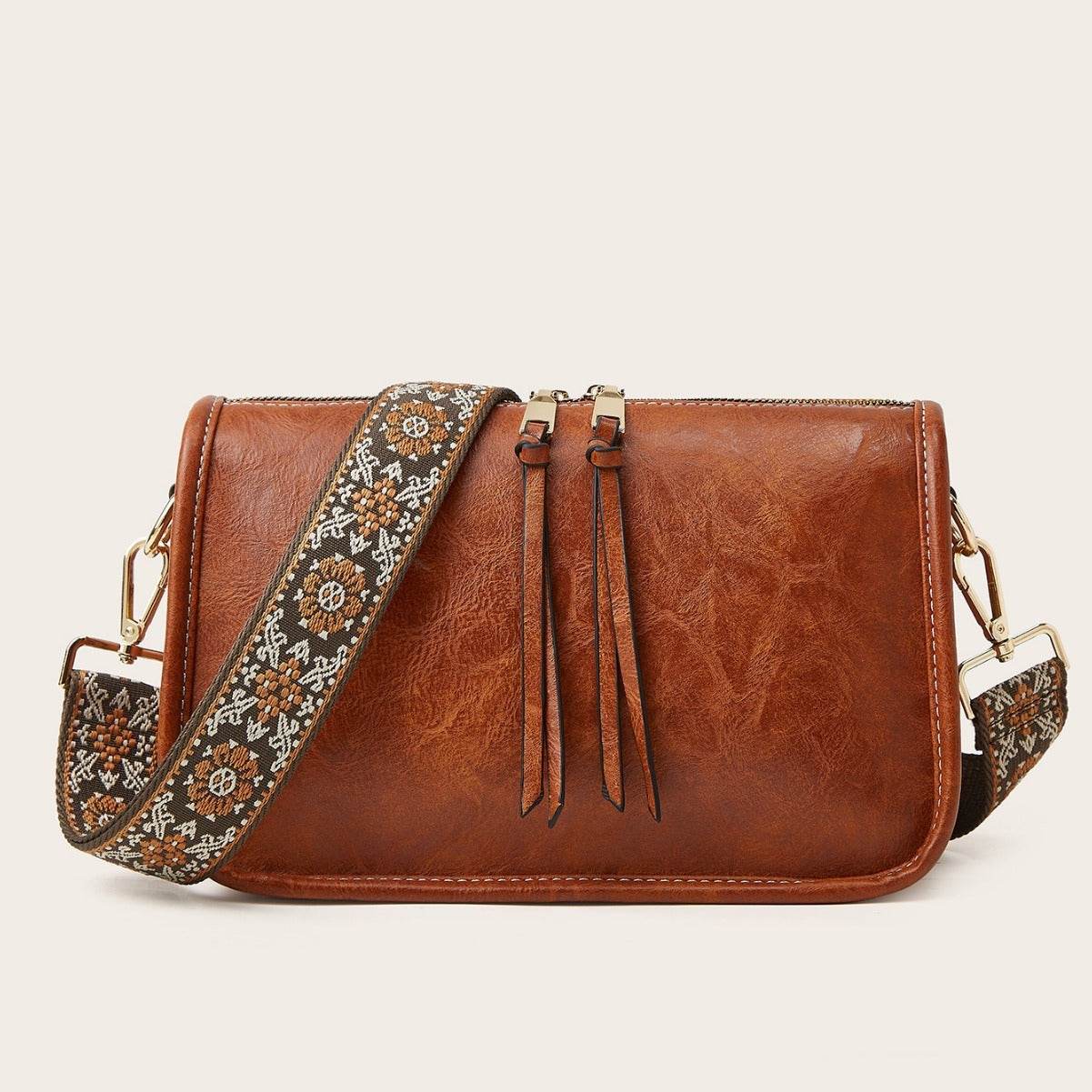 Women's Bohemian Wide Shoulder Strap Crossbody Retro Solid Color Tote - Velora
