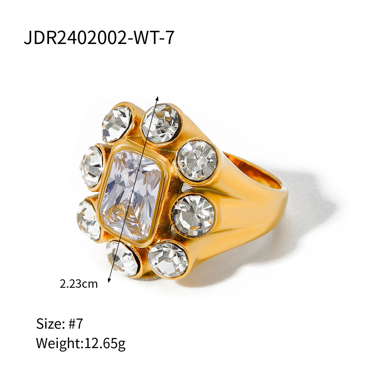 18K Gold Stainless Steel Open-end Zircon Ring High-grade Ins