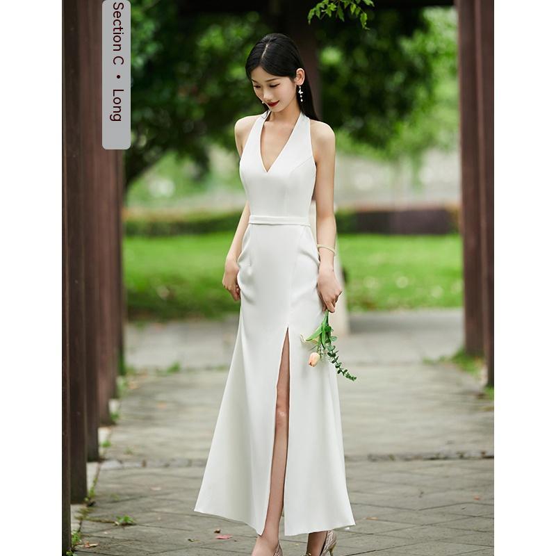 White Bridesmaid Dress Senior Dress Daily Style Formal Dress