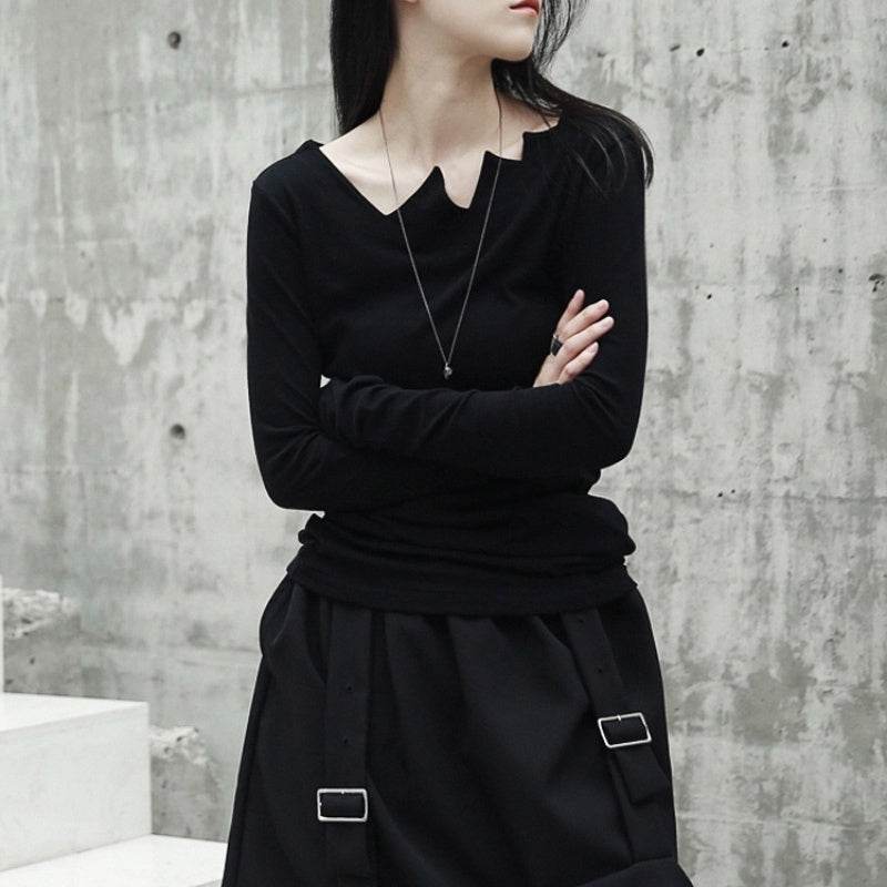 Long Sleeve Top Serrated Irregular Collar Base - Velora