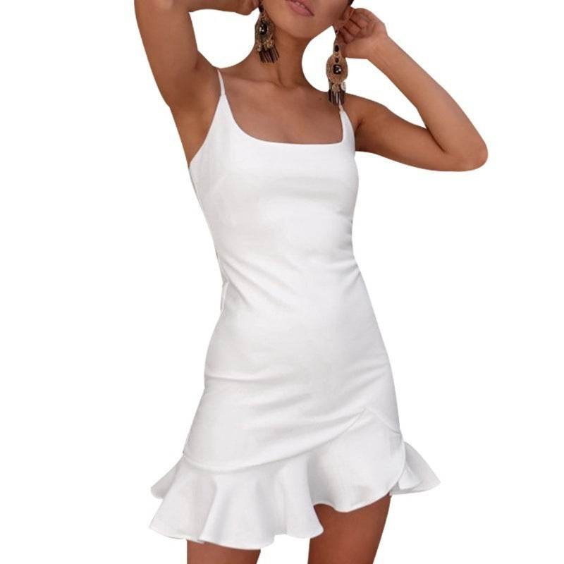 New Ruffles Trumpet Dress Women Sleeveless Spaghetti Strap Slim Summer Dress Party Short Dresses Vestidos - Velora