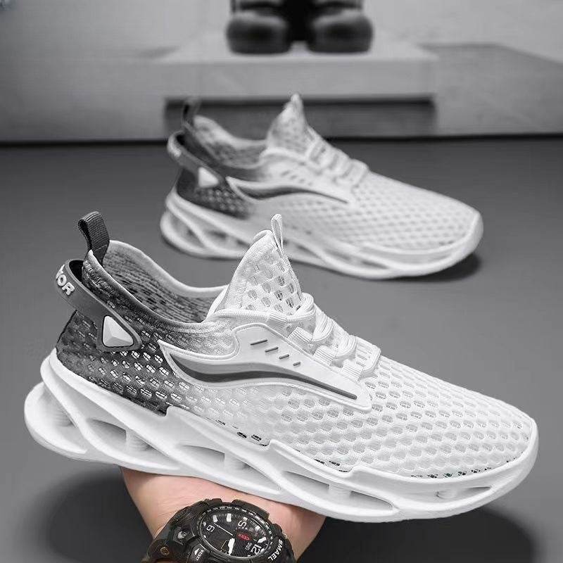 Men's Lace-up Sneakers Mesh Sports Shoes Fashion Hollow-sole Low Top Running Shoes - Velora