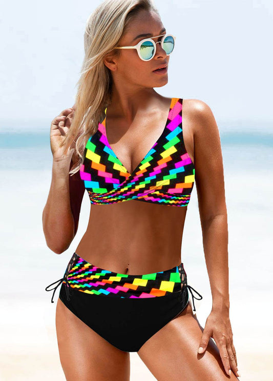 High-waist rainbow striped multicolor bikini - Velora