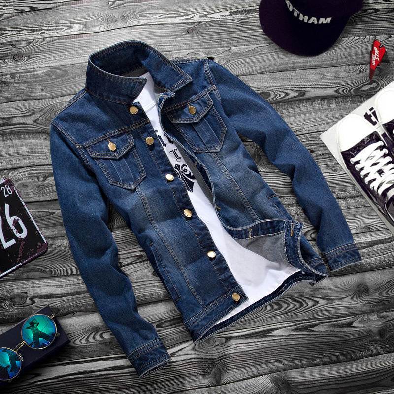 Fashion lapel men's denim jacket jacket men casual Jeans - Velora