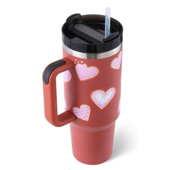 40 Oz Tumbler With Handle Straw Insulated, Stainless Steel Spill Proof Vacuum Coffee Cup Tumbler With Lid Tapered Mug Gifts For Valentine Lover Suitable For Car Gym Office Travel - Velora