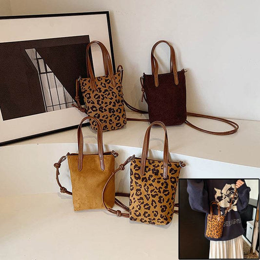 Women's Crossbody Bag Autumn And Winter Retro Leopard Print Shoulder Bag Anime New Versatile Suede Phone Bag - Velora