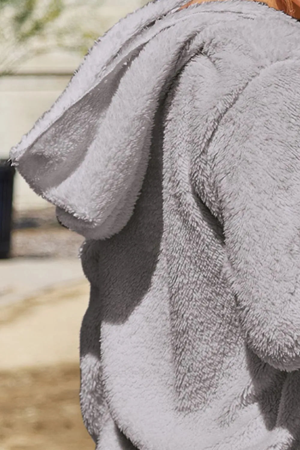 Full Size Teddy Hooded Jacket with Pockets - Velora