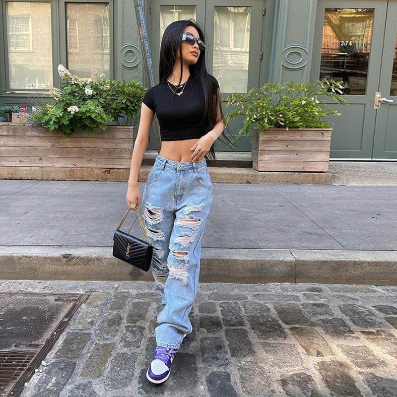 Women Street style Ripped Denim Jeans Pant Low rise - Velora