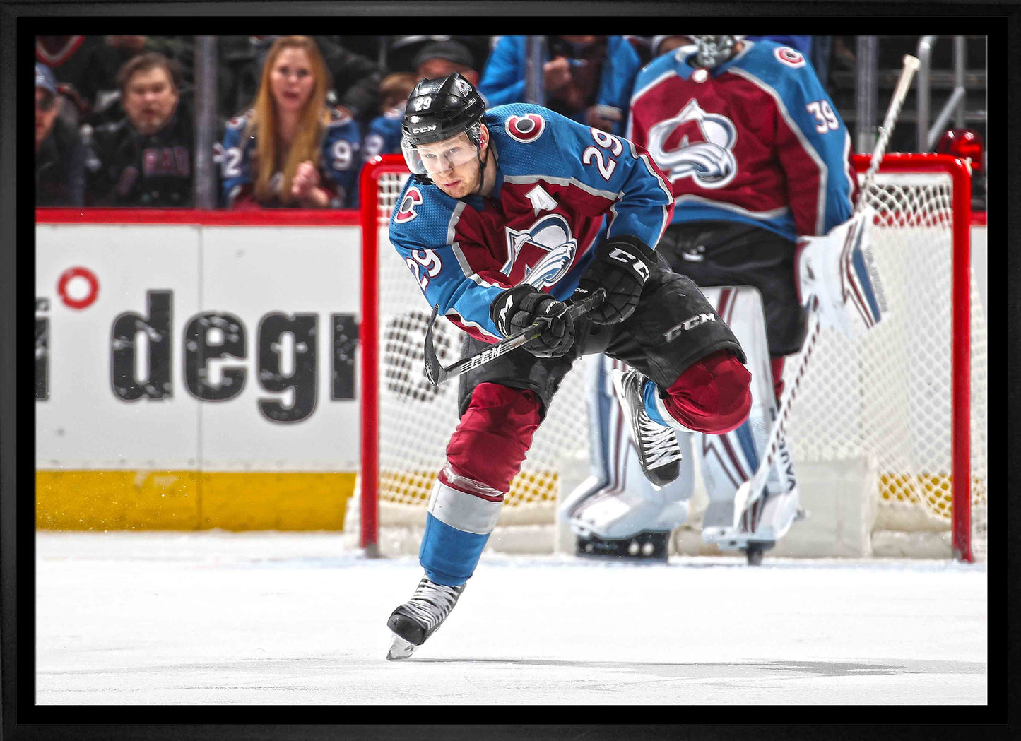 Nathan MacKinnon Colorado Avalanche Framed 20x29 Passing Canvas Frameworth Sports Marketing