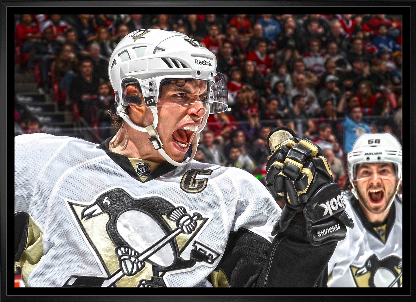 Sidney Crosby Pittsburgh Penguins Framed 20x29 Goal Celebration Close-Up Canvas Frameworth Sports Marketing