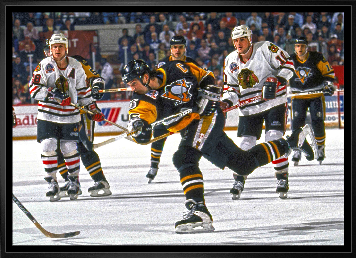 Mario Lemieux Pittsburgh Penguins Framed 20x29 Shooting Canvas Frameworth Sports Marketing