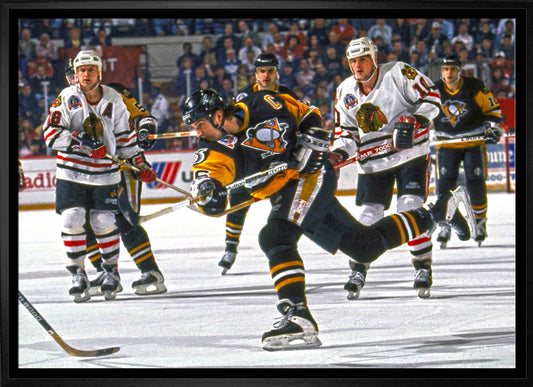 Mario Lemieux Pittsburgh Penguins Framed 20x29 Shooting Canvas Frameworth Sports Marketing