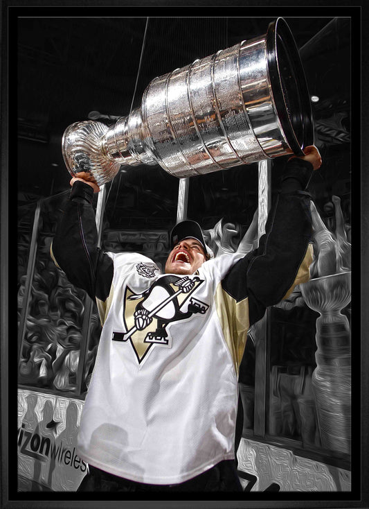 Sidney Crosby Pittsburgh Penguins Framed 20x29 Raising Cup Spotlight Canvas Frameworth Sports Marketing