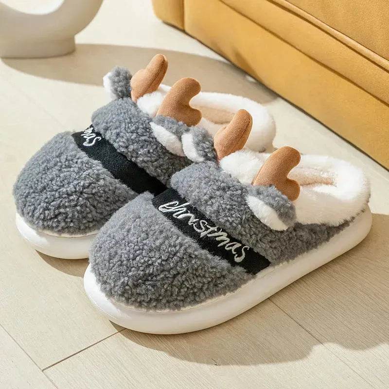 Christmas Shoes Winter Home Slippers Elk Soft Cozy Bedroom Slipper Slip On House Shoes - Velora