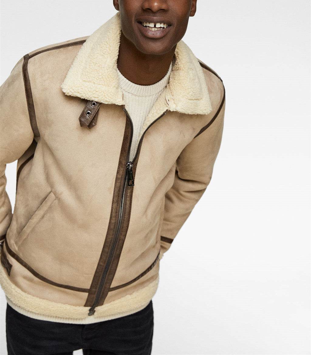 Men's Lapel Suede Fabric Jacket Coat - Velora