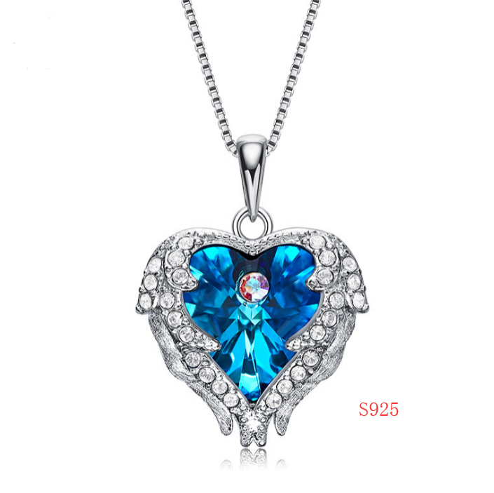 Swarovski Crystal Heart Angel Necklace in S925 Silver