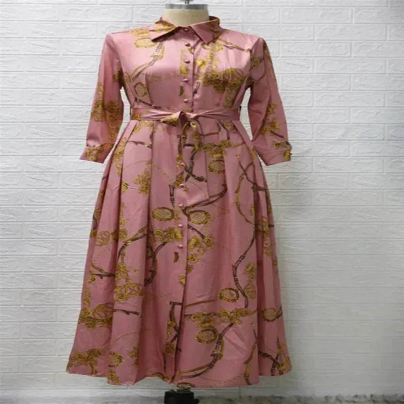 Dubai Long Dress Middle East Autumn Chain Print Swing Dress Turkish Floral Long Sleeve dress - Velora