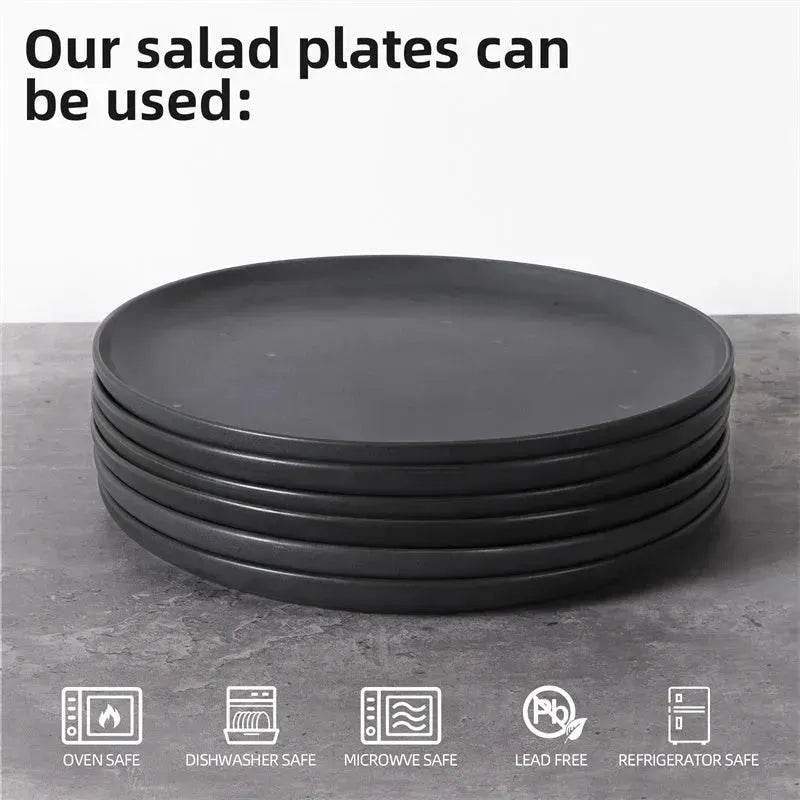 6PCS Flat Ceramic Steak Plate Salad Plates - Velora