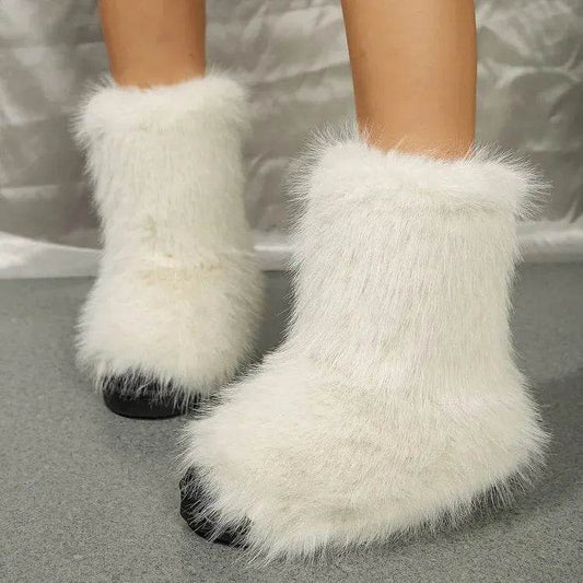 Fashion Long Plush Snow Boots Winter Warm Mid-tube Furry Cotton Shoes For Women Short Boot - Velora