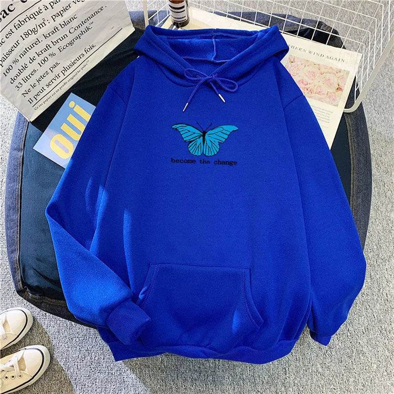 Women Single Butterfly Autumn And Winter Loose Hoodie Pullover sweatshirt - Velora