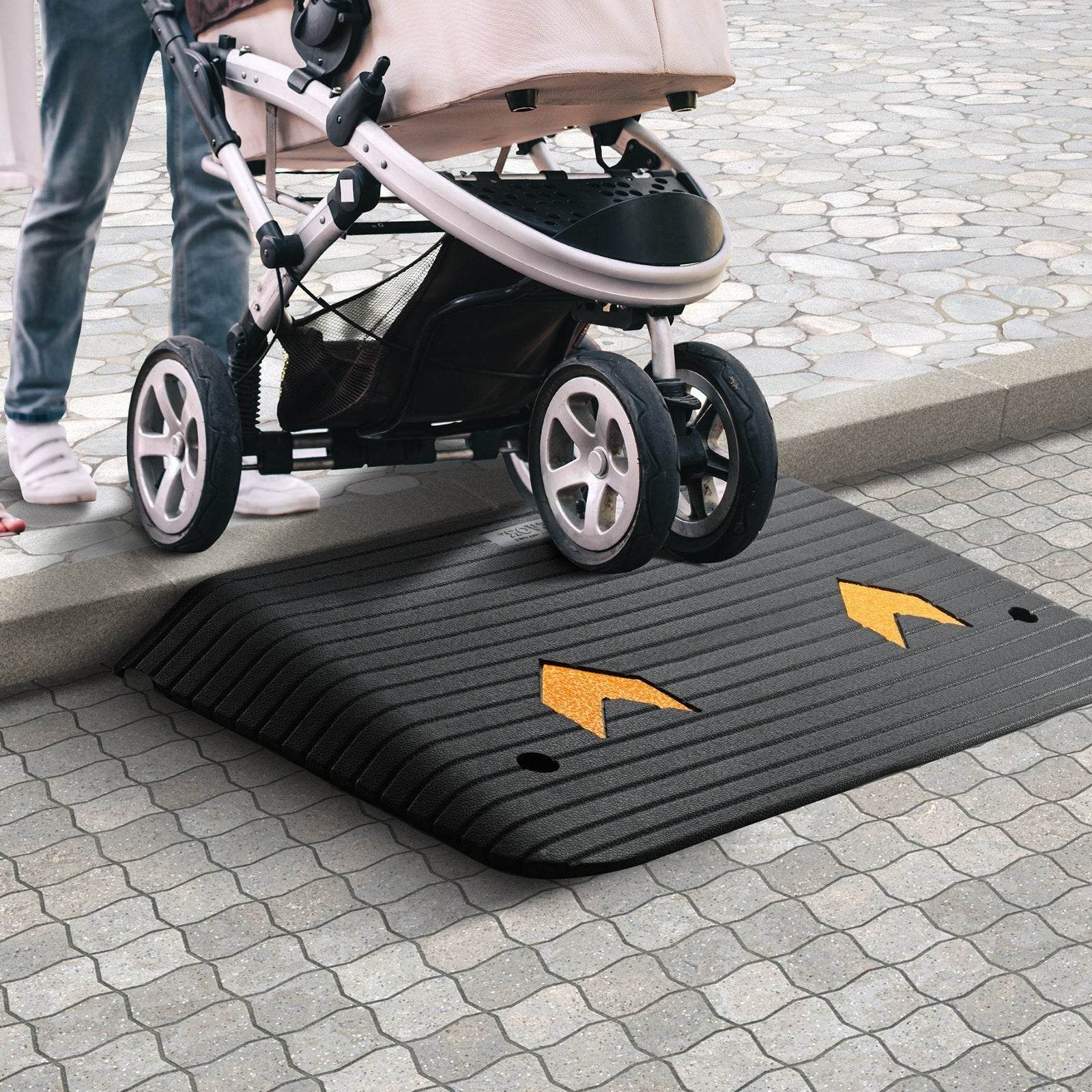 Upgraded Rubber Threshold Ramp, 3.5 Rise Door Ramp With 1 Channel, Natural Rubber Car Ramp With Non-Slip Textured Surface, 33069 Lbs Load Capacity Curb Ramp For Wheelchair And Scooter - Velora