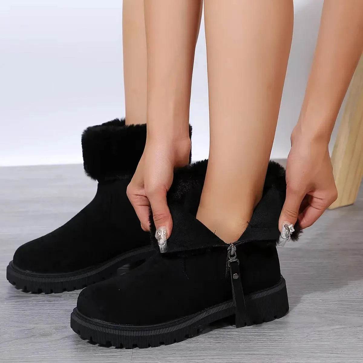Warm Plush Boots Winter Fashion Side-Zipper Snow Boot For Women Outdoor Thickened Low-heeled Shoes - Velora