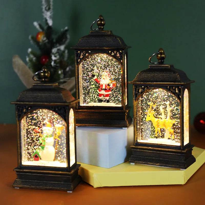 Christmas Decoration Luminous Water Injection Flat Storm Lantern Desktop Decoration - Velora