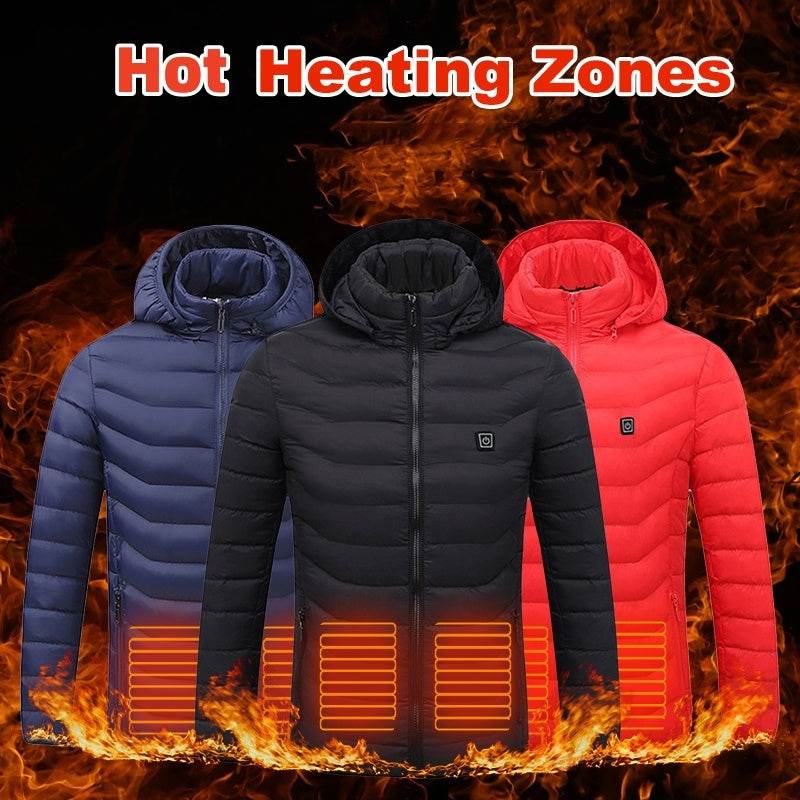 Men Heated Puffer Jacket Electric Heating Coat Insulated Hood Windbreaker 9Heat Zones - Velora