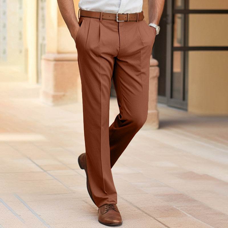 Men's Casual Suit Pants Fashion Trousers Mid Waist Straight Long Pants For Office Business Formal - Velora