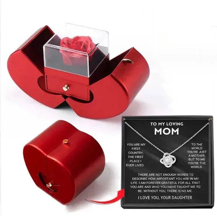 Fashion Jewelry Box Red Apple Christmas Gift Necklace Eternal Rose For Girl Mother's Day Valentine's Day Gifts With Artificial Flower Rose Flower Jewelry Box - Velora
