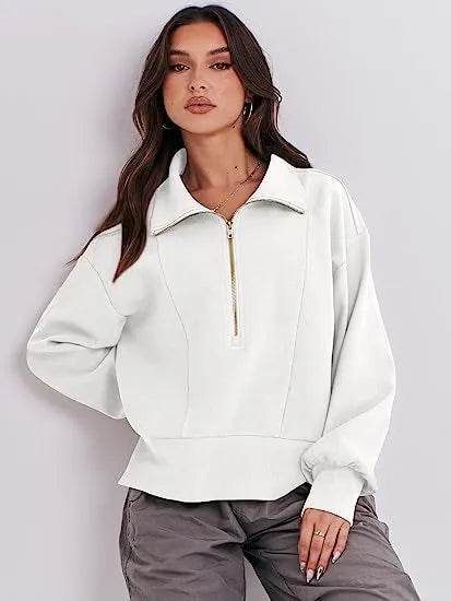 Women's Half Zipper Pullover Long Sleeve Sweatshirt - Velora