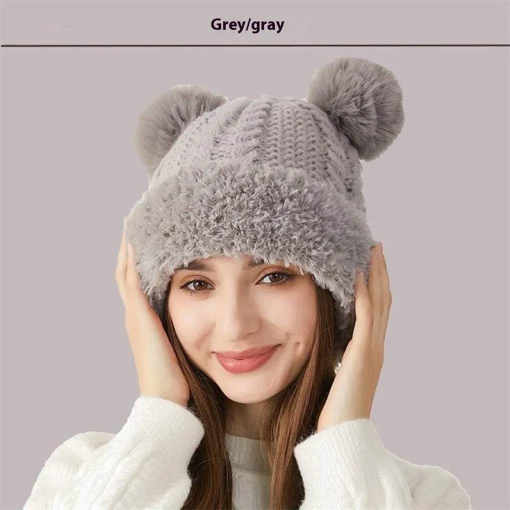 Women Winter Cute Fur Ball Knitted Beanie Hat Outdoor - Velora