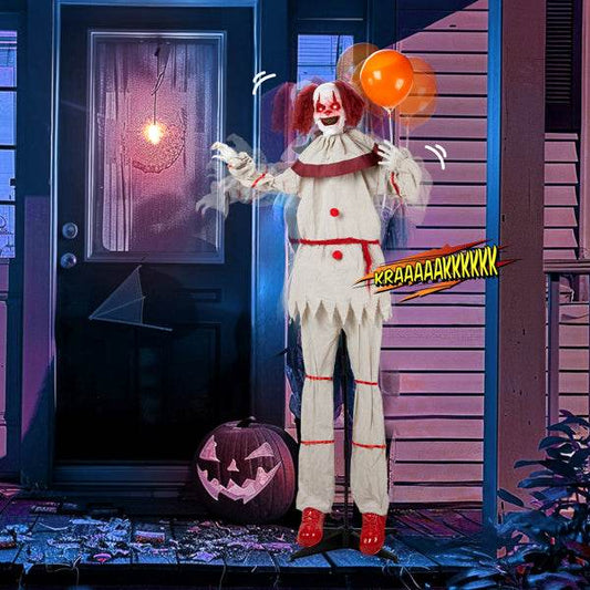 5.7ft Eye Red Light Vibration Clown Sound Voice Control, Standing Balloon Clown, Battery Model - Battery Not Included, Halloween Standing Decoration - Velora