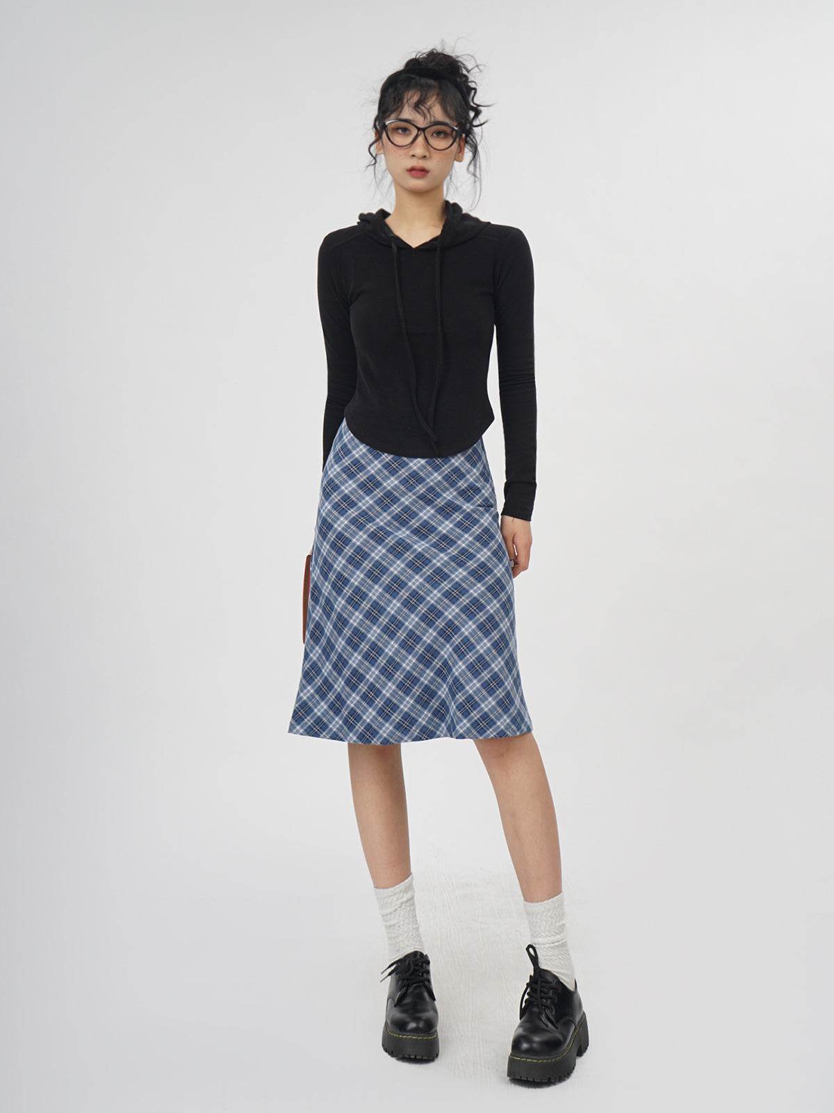 Plaid A- Line Skirt Women's High Waist student Midi Skirt - Velora