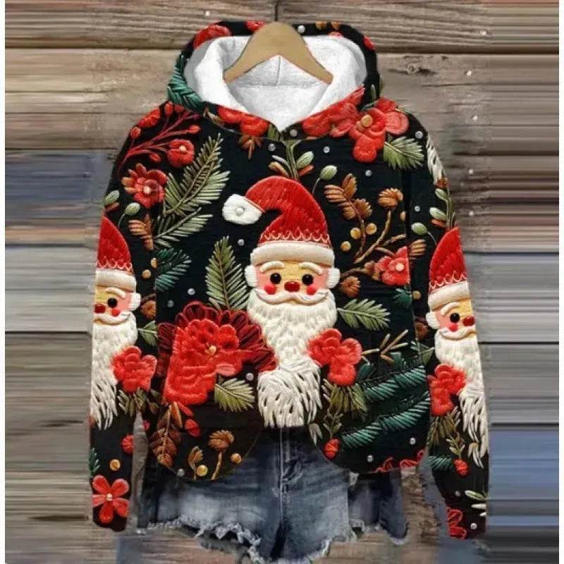 Print Christmas Holiday Casual Hoodie Sweater Pullover - Velora