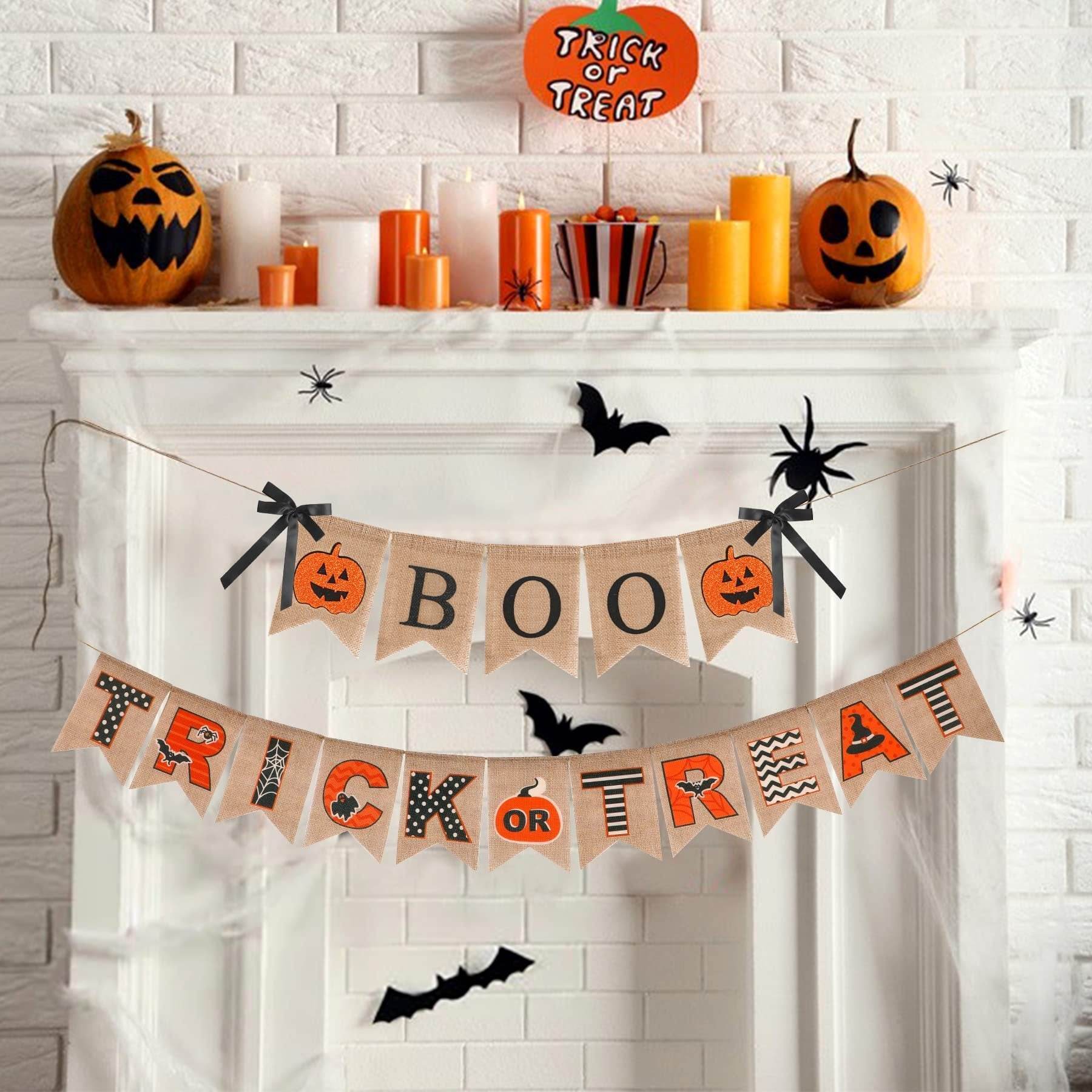 Halloween Burlap Banner Halloween Party Mantel Wall Hanging Supplies For Home Farmhouse Patio-Selling On Amazon Is Prohibited - Velora