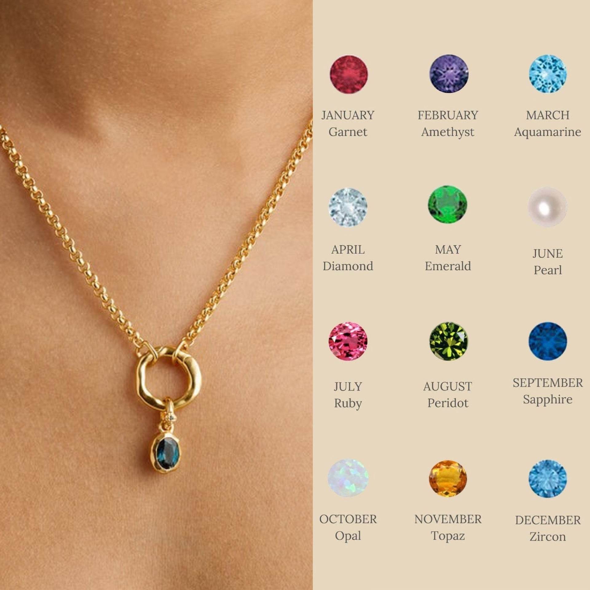 Stainless Steel Twelve Birthday Stone Necklace 12 Birthday Stone Love Pendant Moon Stone Women's Gift Jewelry - Velora