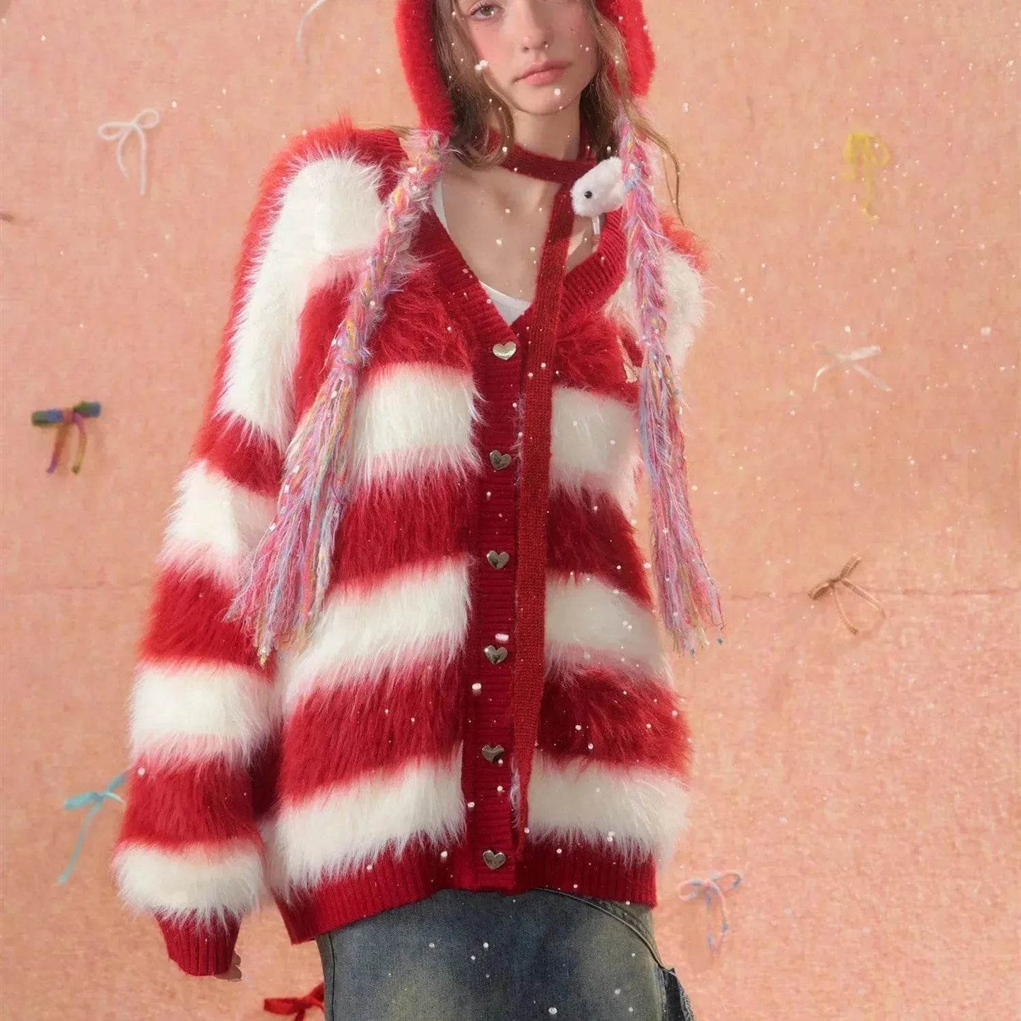 Lady in Red Winter Christmas Plush Cardigan - Velora