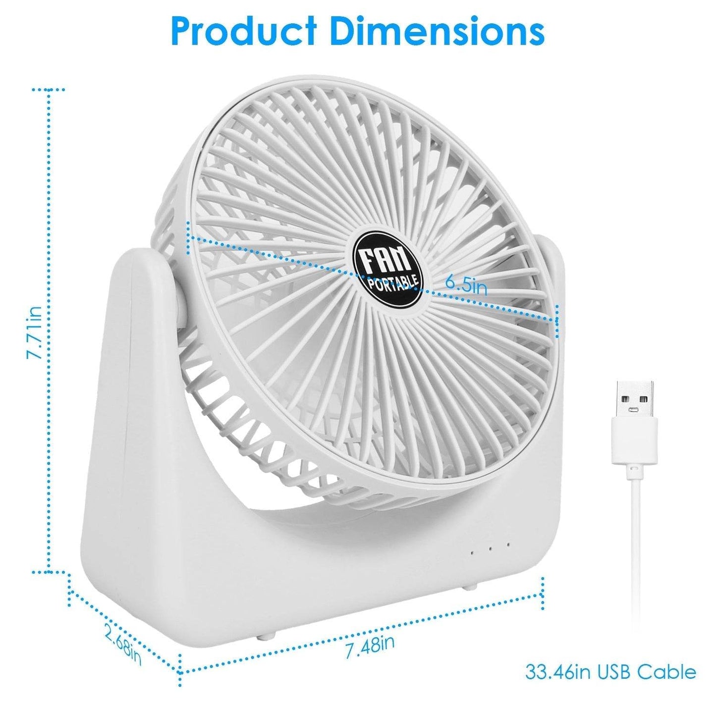 6.5in Desk Fan USB Powered 2 Speeds Table Cooling Fan Tilt Quiet Desktop Fan For Bedroom Office - Velora
