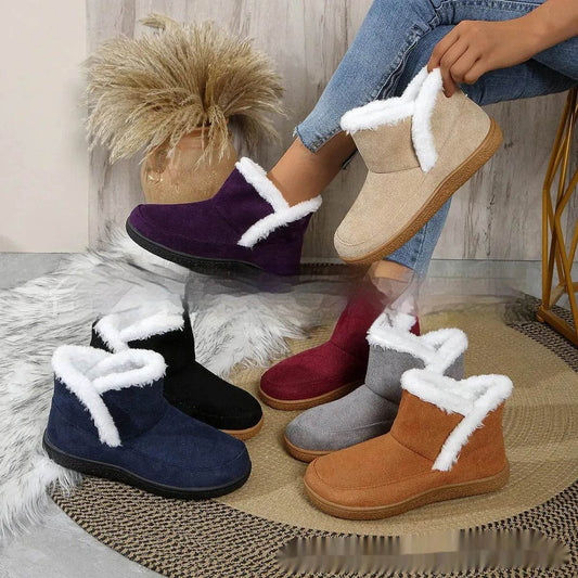 Insulated Cotton-padded Boot Shoes Flat Bottom Solid Color Fleece Lined perfect for winter - Velora