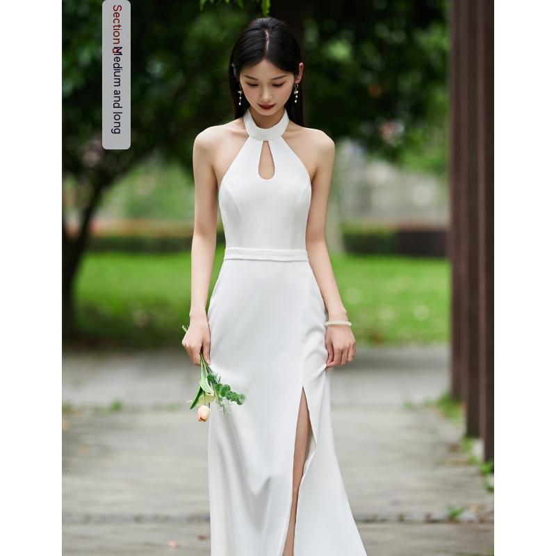 White Bridesmaid Dress Senior Dress Daily Style Formal Dress