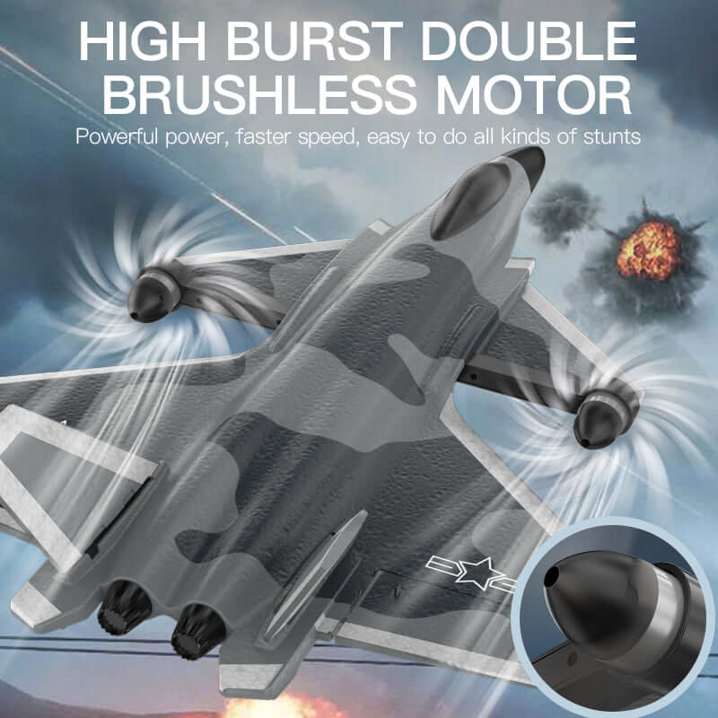 KF700 J-20 4-Channel Brushless Glider RC Plane, 300m Range, Camouflage Gray - Velora Luxury Fashion