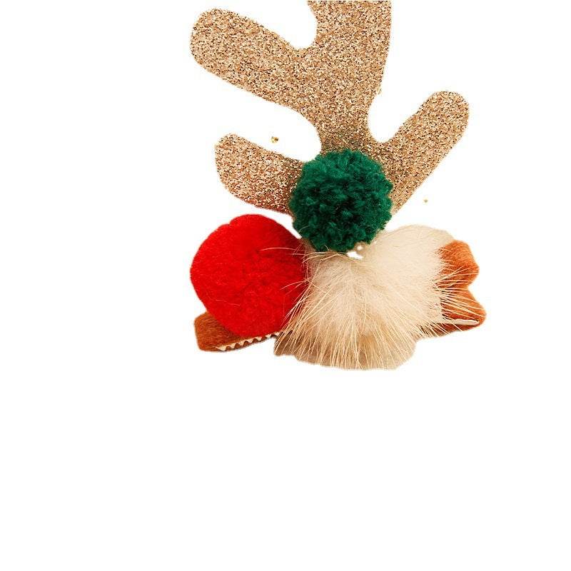 Christmas Barrettes Cute Elk Horn A Pair Of Hairclips - Velora