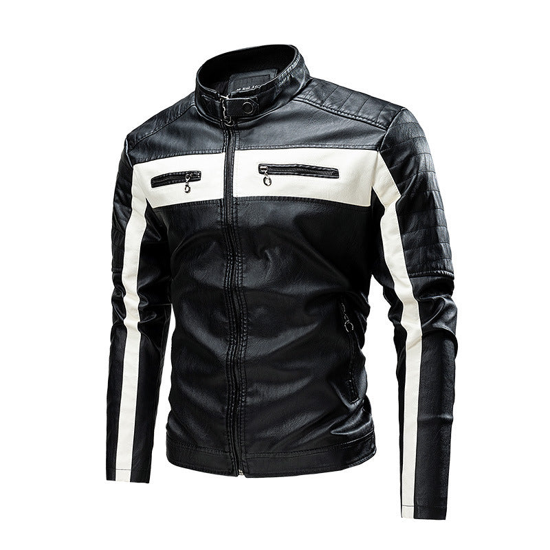 Men's Stand Collar Retro Warm Leather Jacket