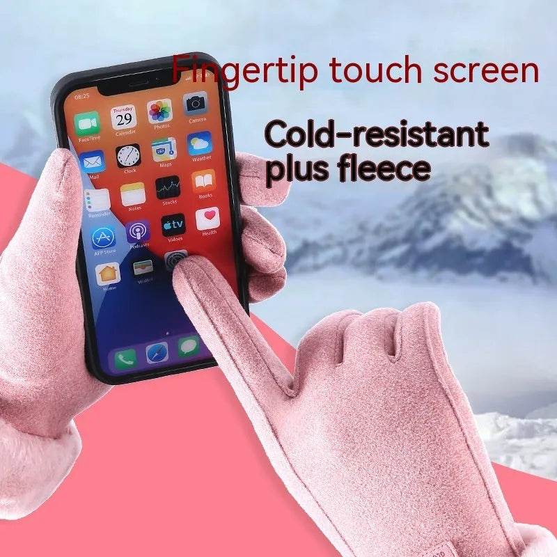 Fleece Lined Padded Warm Keeping Cute Suede Riding Gloves - Velora