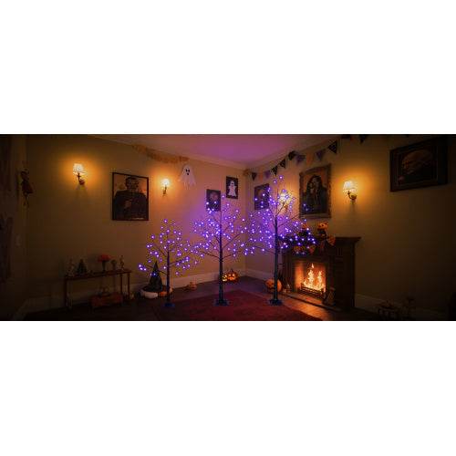 3 Pac Halloween Spooky Tree With Purple Lights, 4FT 5FT And 6FT, Lighted Black Tree For Halloween Decoration - Velora